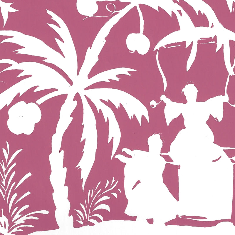 Select 6015-07WWP Lyford Background Magenta on White by Quadrille Wallpaper