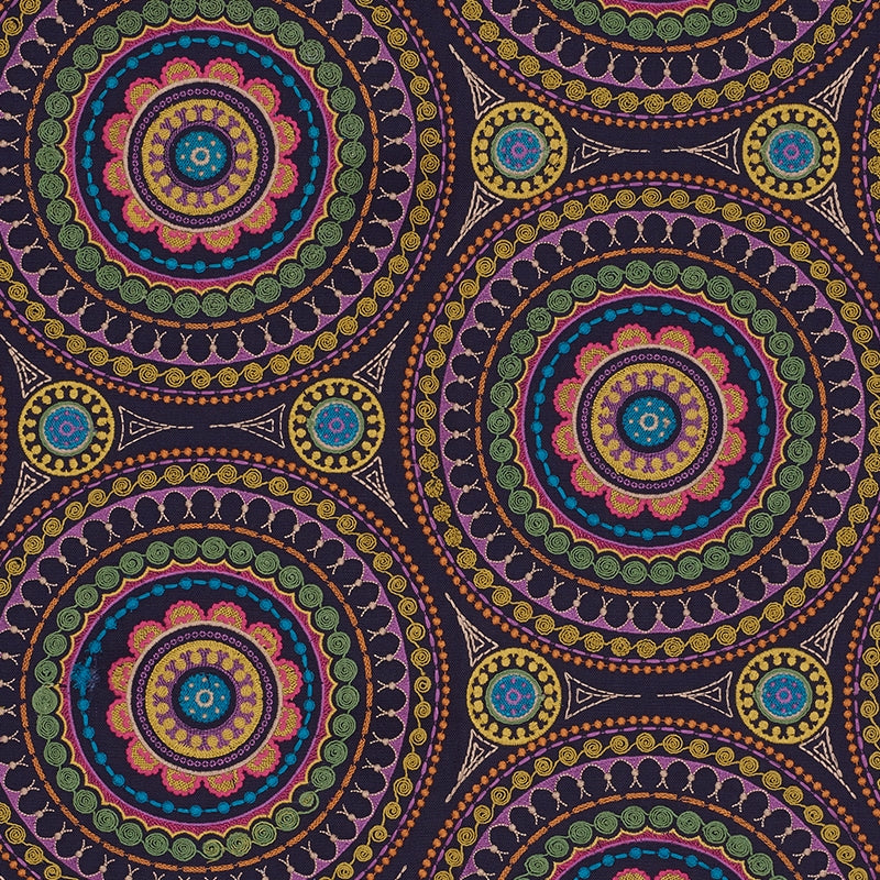 Purchase sample of 71950 Idris Embroidery, Navy Multi by Schumacher Fabric