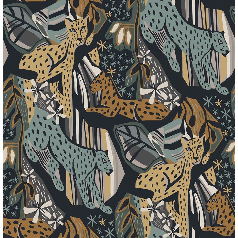 PLS4221 Pip & Lo Navy Gold Cat Nap Peel & Stick Wallpaper by NuWallpaper