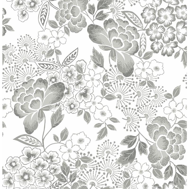 4081-26303 | Happy, Irina Grey Floral Blooms Grey - A-Street Prints  Wallpaper