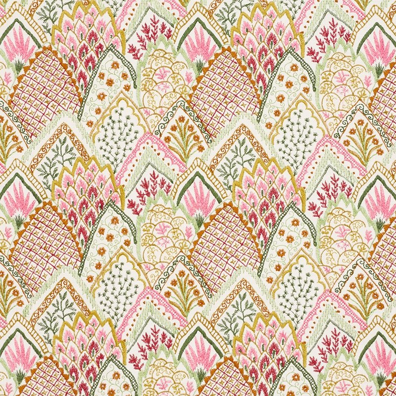 Purchase sample of 76312 Albizia Embroidery, Pink & Leaf by Schumacher Fabric