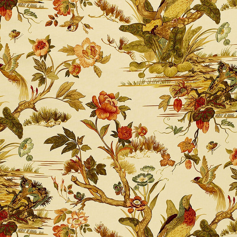 Purchase sample of 173082 Le Faisan Chinoiserie, Spice by Schumacher Fabric
