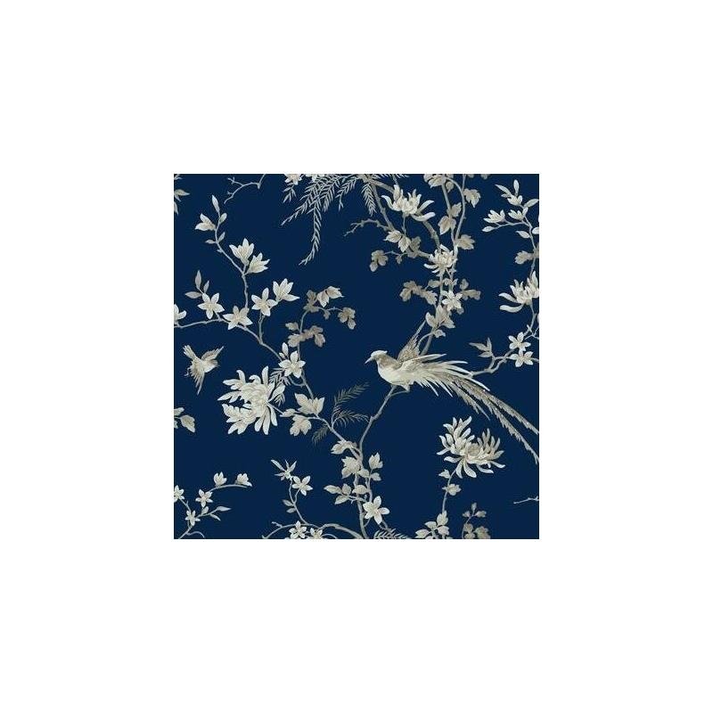 Sample - KT2171 Ronald Redding 24 Karat, Bird And Blossom Chinoserie Wallpaper Blue by Ronald Redding