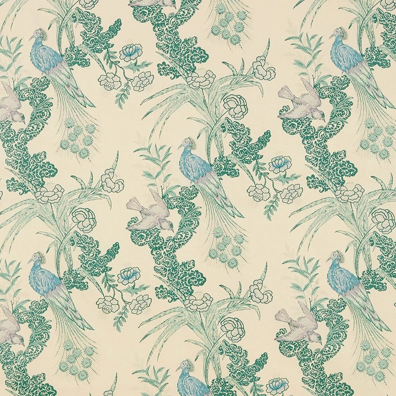 Purchase sample of 175913 Peacock, Cream by Schumacher Fabric