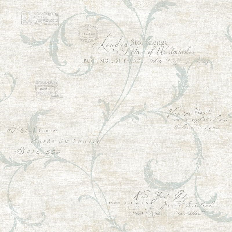 Save MV82108 Vintage Home 2 Scroll and Stamps by Wallquest Wallpaper