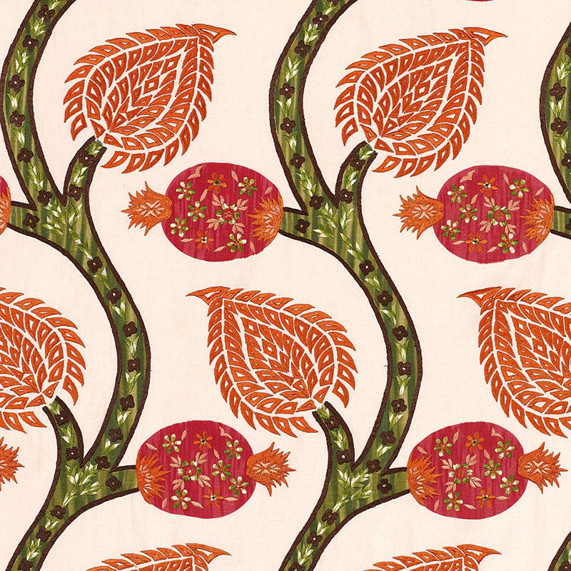 Purchase sample of 174180 Nurata Embroidery, Coral by Schumacher Fabric