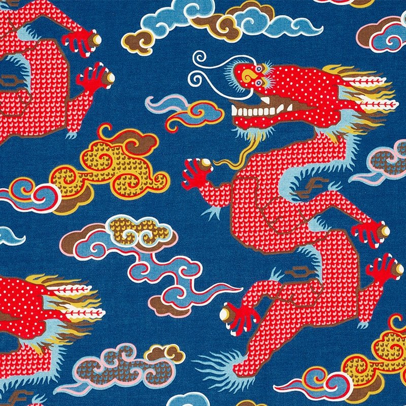 Purchase sample of 178590 Magical Ming Dragon, Navy by Schumacher Fabric