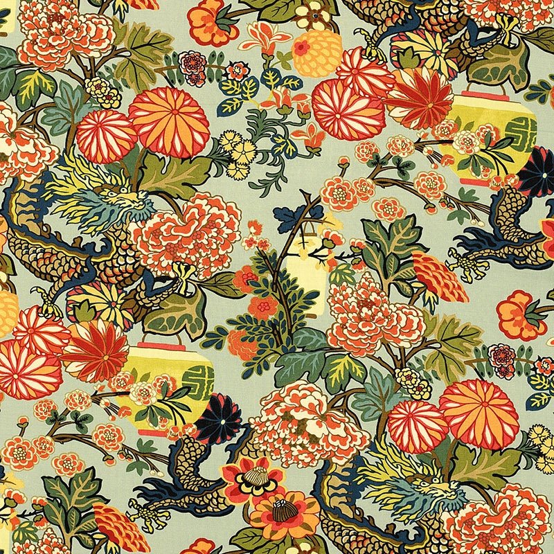 Purchase sample of 173270 Chiang Mai Dragon, Aquamarine by Schumacher Fabric