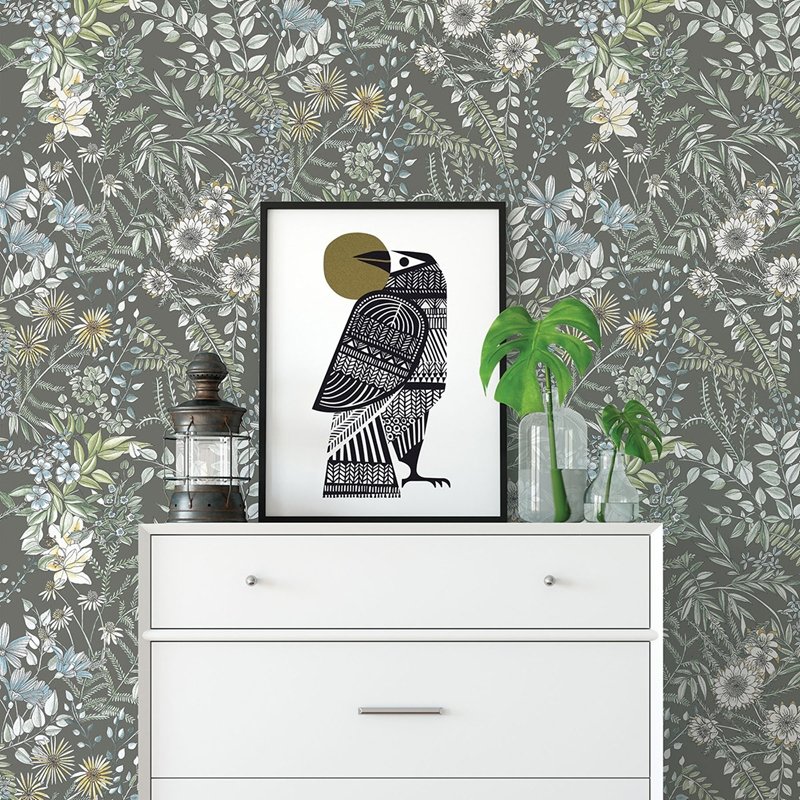 Search 2821-12905 Folklore. Full Bloom Taupe A-Street Wallpaper