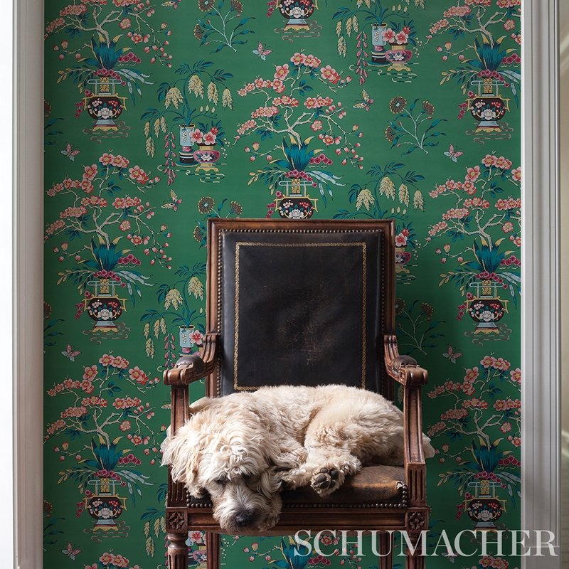 Search 5013582 Ming Vase Jade Schumacher Wallcovering Wallpaper