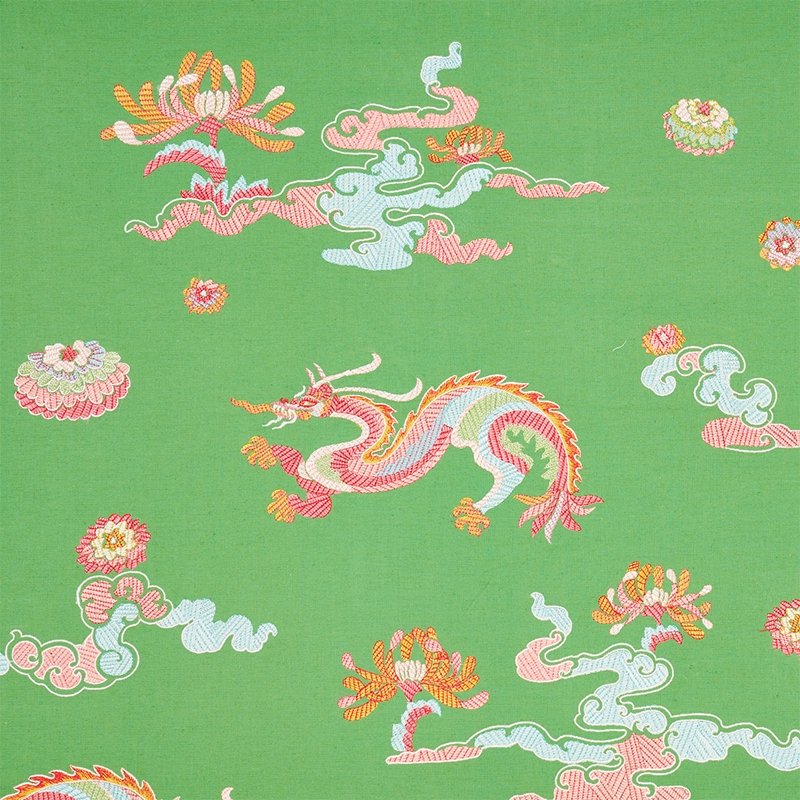 Purchase sample of 78112 Hanlun Dragon Embroidery, Green by Schumacher Fabric