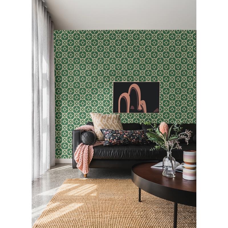 View 4014-26410 Seychelles Livia Green Trellis Wallpaper Green A-Street Prints Wallpaper