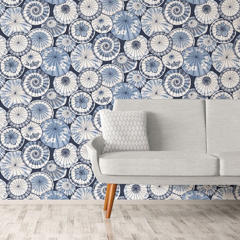 Find 2764-24361 Mikado Blue Parasol Mistral A-Street Prints Wallpaper