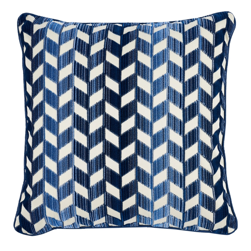 So7281104 | Chevron Strie Velvet 18" Pillow, Lapis - Schumacher Furniture and Accessories