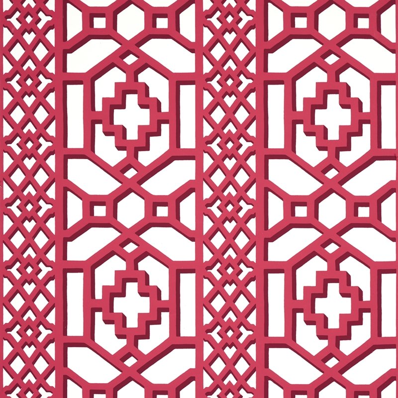Save on 5006948 Zanzibar Trellis Laquer Red Schumacher Wallcovering Wallpaper