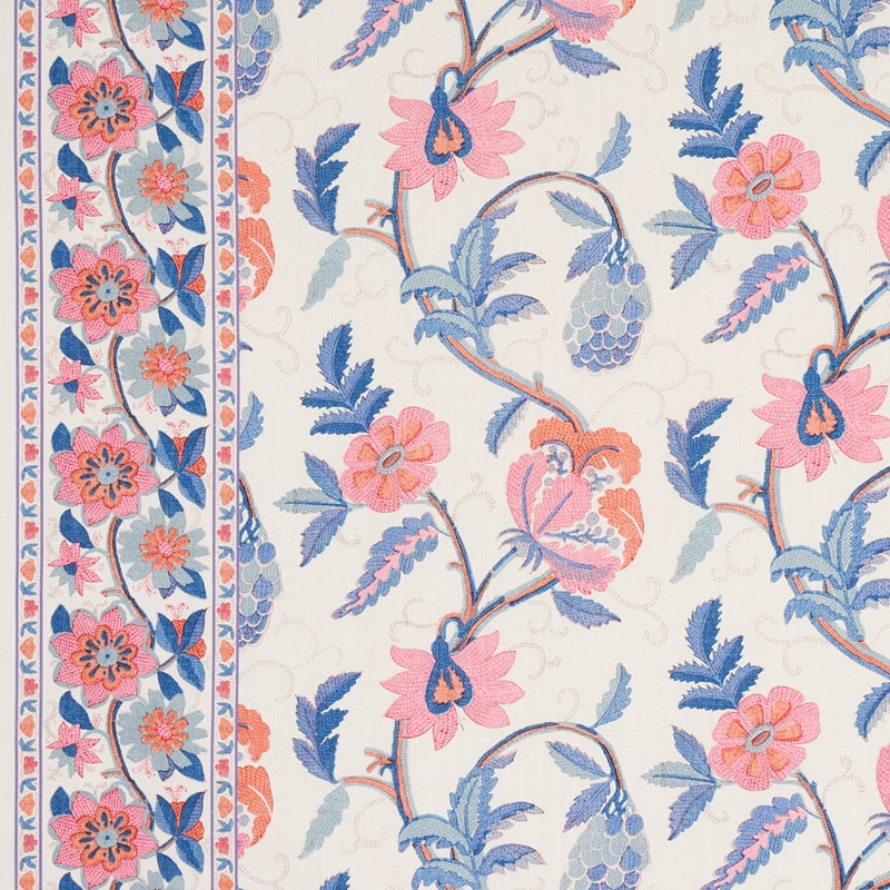 Purchase sample of 180112 Indali Bordered Linen, Rose And Indigo by Schumacher Fabric