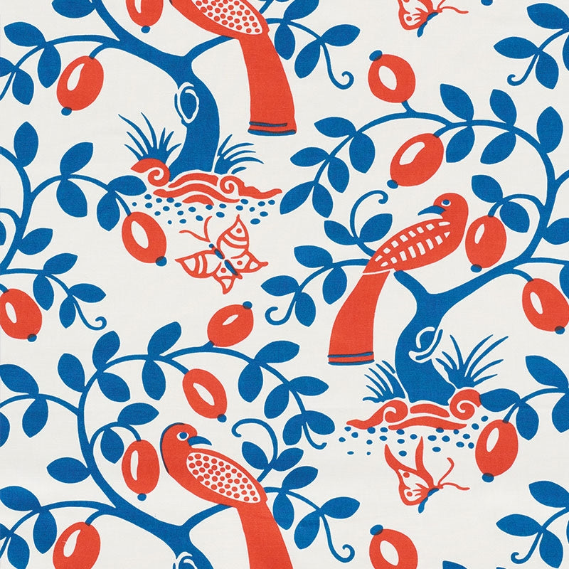Purchase sample of 177471 Olive Tree, Blue & Red by Schumacher Fabric
