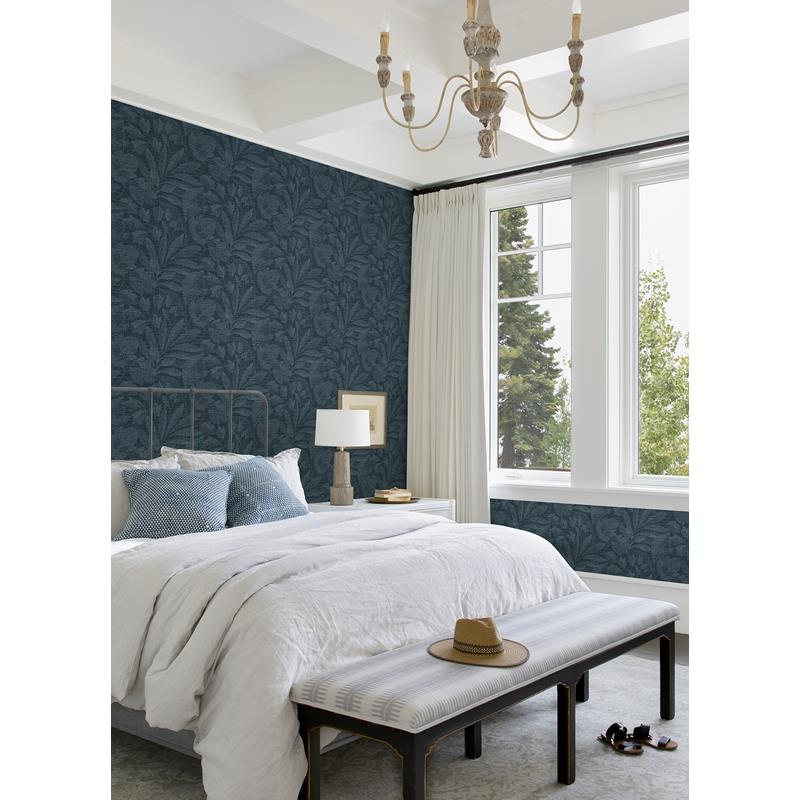 View 2972-86153 Loom Lei Navy Leaf Wallpaper Navy A-Street Prints Wallpaper
