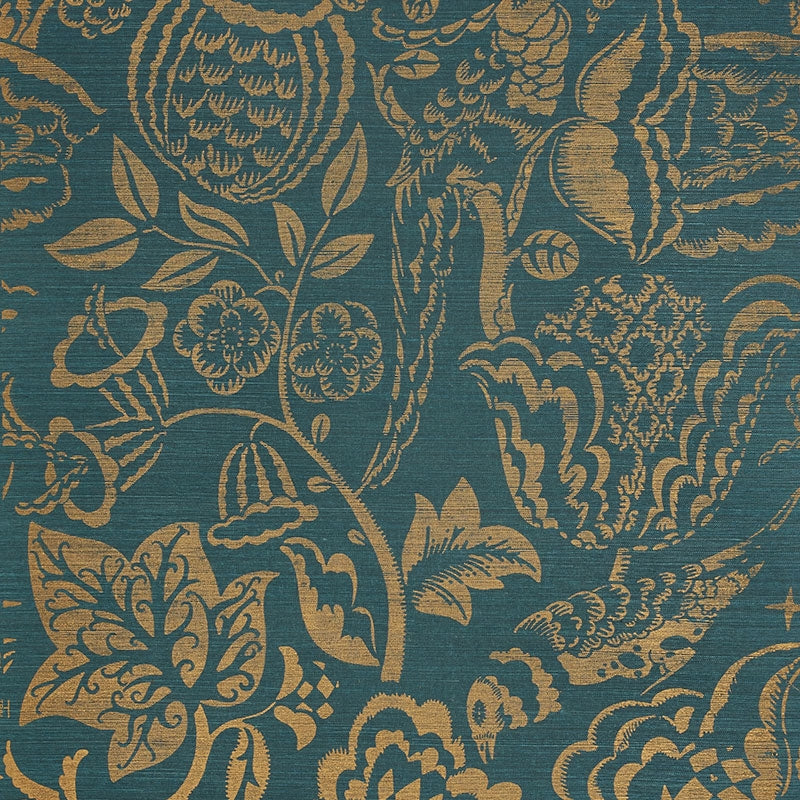 Find 5008264 Uccello Sisal Gold On Peacock Schumacher Wallpaper