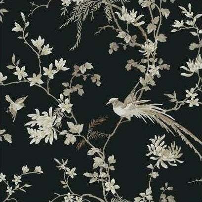 Select KT2173 Ronald Redding 24 Karat Bird And Blossom Chinoserie Wallpaper Black by Ronald Redding Wallpaper