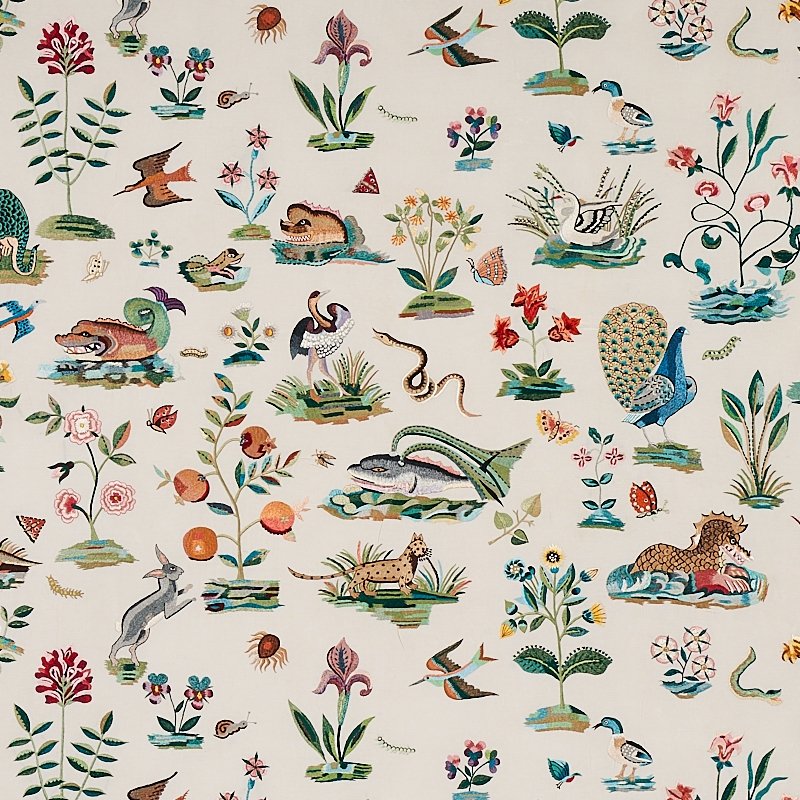 Purchase sample of 79690 Royal Silk Embroidery, Multi by Schumacher Fabric
