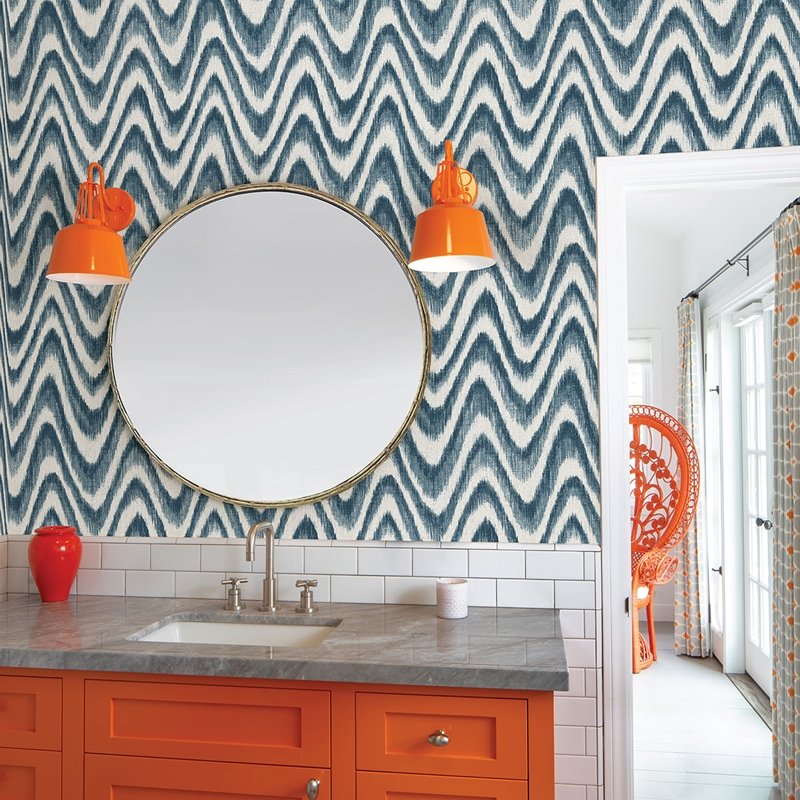 Acquire 2901-25408 Perennial Bargello Blue Faux Grasscloth Wave A Street Prints Wallpaper