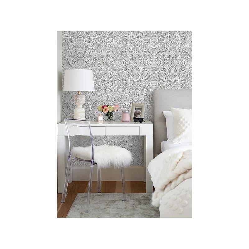 View 2976-86444 Grey Resource Artemis Platinum Damask Platinum A-Street Prints Wallpaper