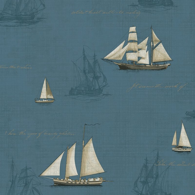 Looking 4041-01701 Passport Andrew Blue Sailboat Wallpaper Blue by Advantage