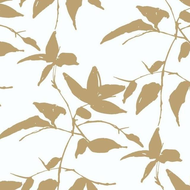 Looking AF6511 Tea Garden Persimmon Leaf Gold White by Ronald Redding Wallpaper