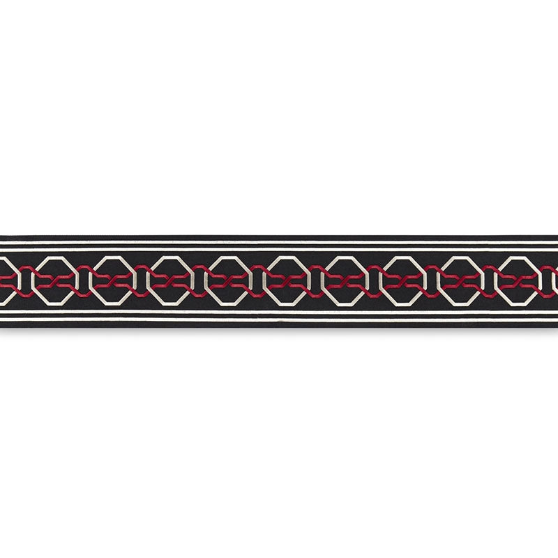 66154 | Malmaison Tape, Noir / Ruby - Schumacher Fabric