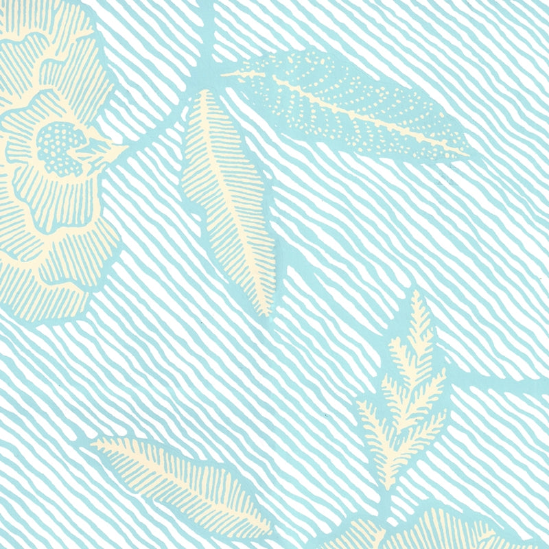 Select 4060M-01WP Flores Ii New Blue Cream on White by Quadrille Wallpaper