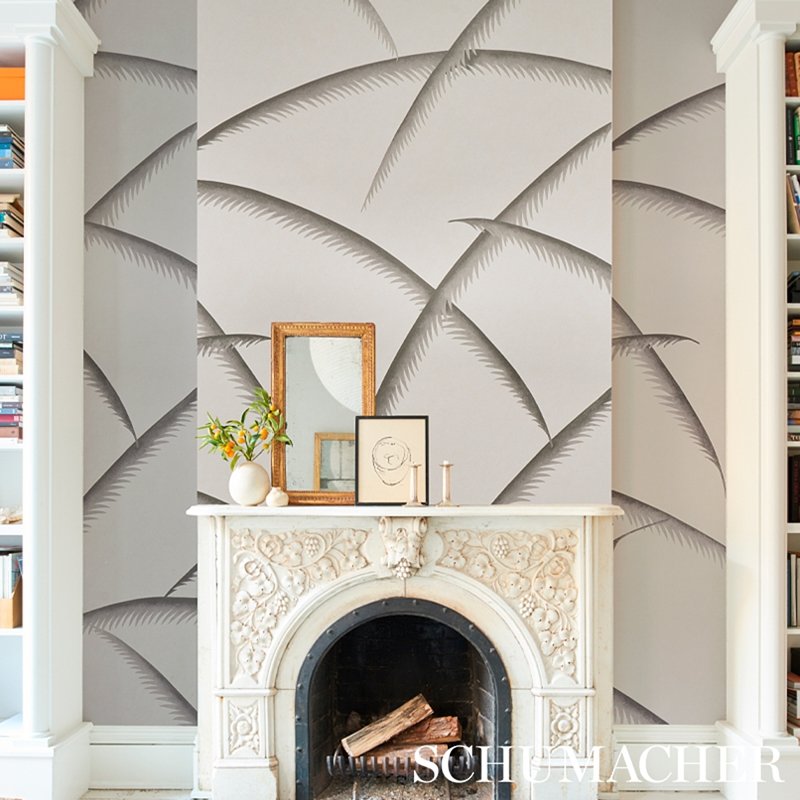 Find 5013301 Deco Palms Charcoal Schumacher Wallcovering Wallpaper