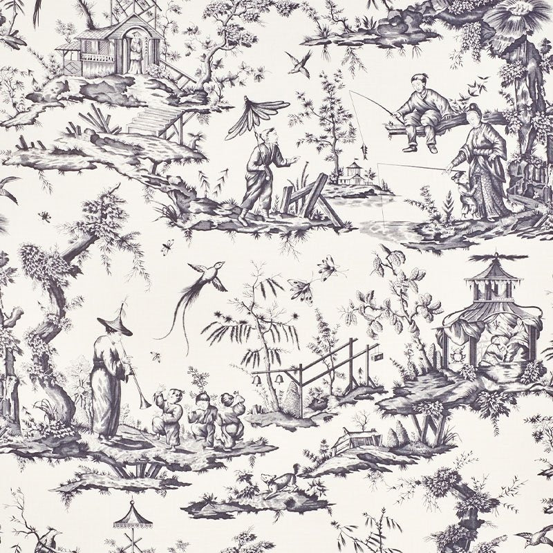 Purchase sample of 175806 Shengyou Toile, Black by Schumacher Fabric