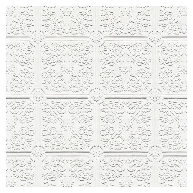 Purchase 4000-96291 PaintWorks Nico White Tin Ceiling Square Paintable White Brewster Wallpaper