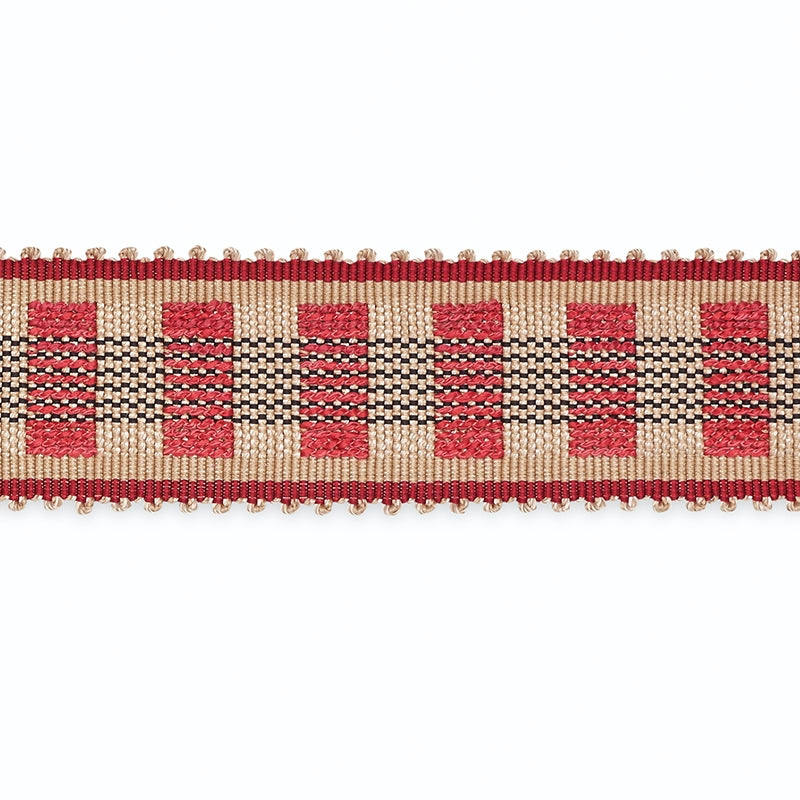 B220-9 | Lucinda Braid 7/8", Khaki/Cranberry/Black - Schumacher Fabric