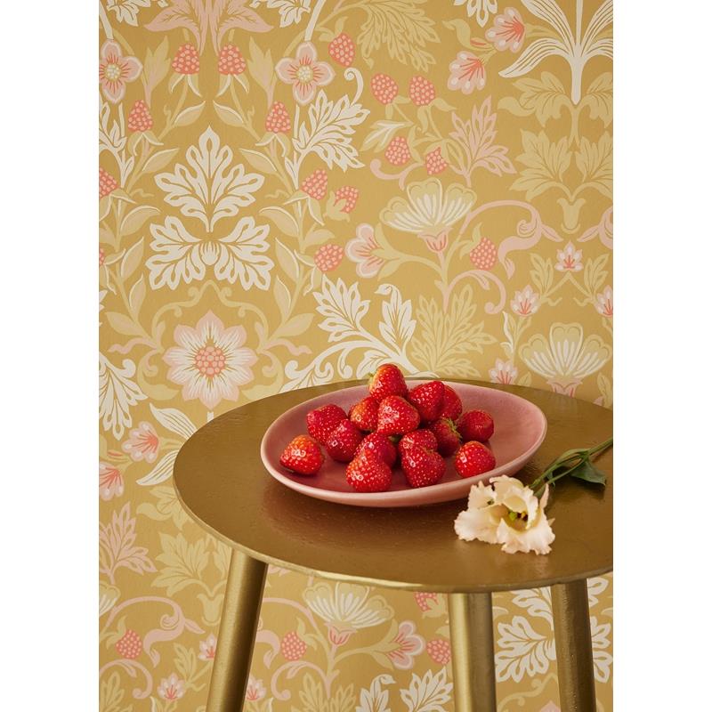 316006 Posy Lila Gold Strawberry Floral Wallpaper by Eijffinger,316006 Posy Lila Gold Strawberry Floral Wallpaper by Eijffinger2