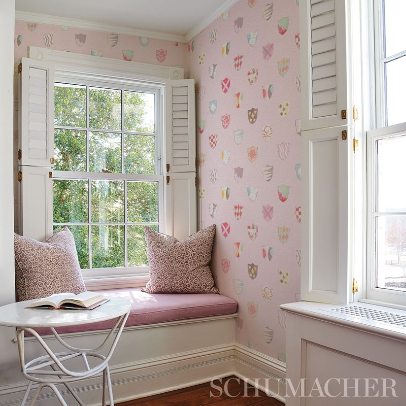 Search 5013492 Heraldic Pink Schumacher Wallcovering Wallpaper