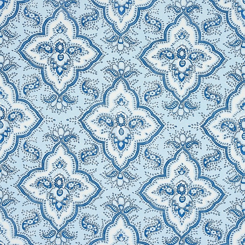 Purchase sample of 179440 Amalia Medallion Handmade Print, Blue by Schumacher Fabric