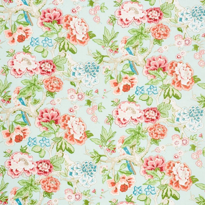 Purchase sample of 175877 Bermuda Blossoms, Aqua by Schumacher Fabric