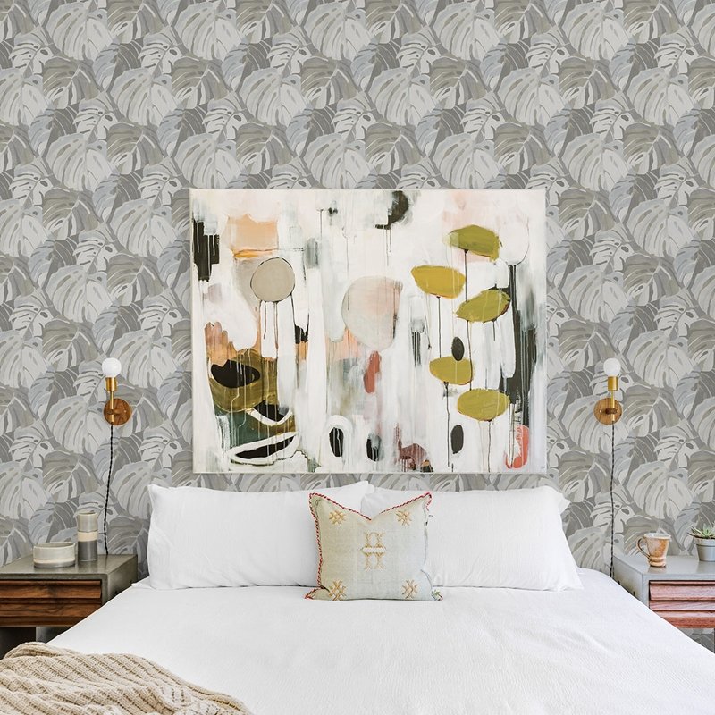 Select 2969-26008 Pacifica Samara Stone Monstrera Leaf Stone A-Street Prints Wallpaper