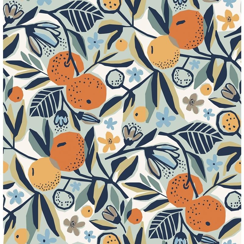 PLS4199 Pip & Lo Navy Clementine Garden Peel & Stick Wallpaper by NuWallpaper