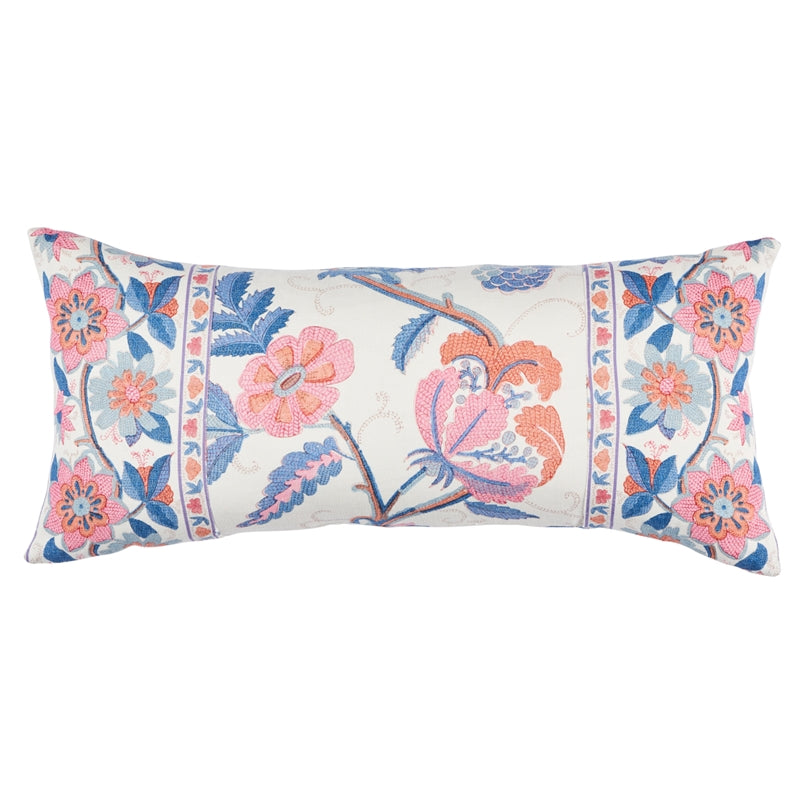 So18011230 | Indali Bordered Linen Pillow, Rose and Indigo - Schumacher Furniture and Accessories