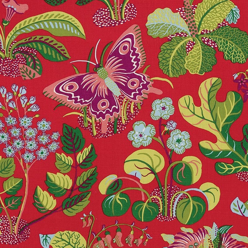 Purchase sample of 176180 Exotic Butterfly, Red by Schumacher Fabric