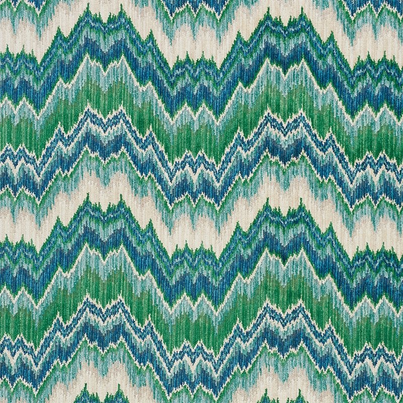 Purchase sample of 78791 Bezique Flamestitch Velvet, Blue & Green by Schumacher Fabric
