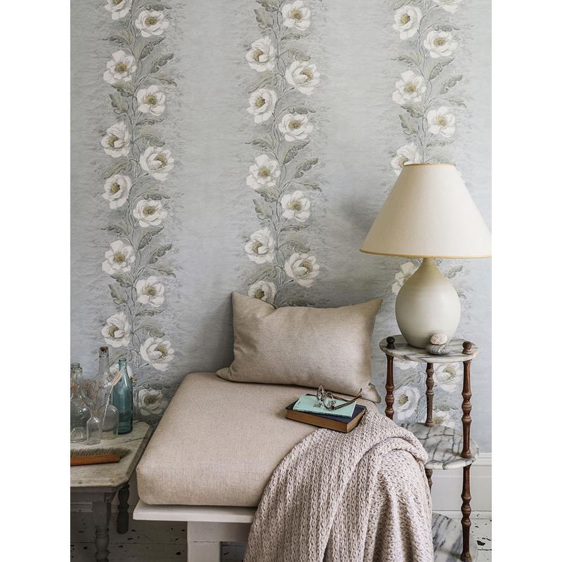 View AST4067 Zio and Sons Dutch Garland Pale Blue Gardenia Stripe Blue A-Street Prints Wallpaper