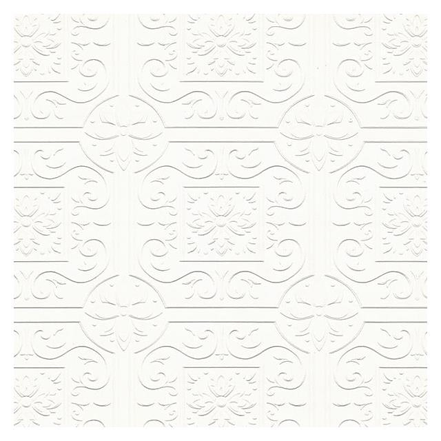 Search 4000-59001 PaintWorks Ibold White Tin Ceiling Scroll Paintable White Brewster Wallpaper