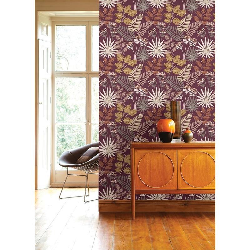 Find 4014-26449 Seychelles Praslin Merlot Botanical Wallpaper Merlot A-Street Prints Wallpaper