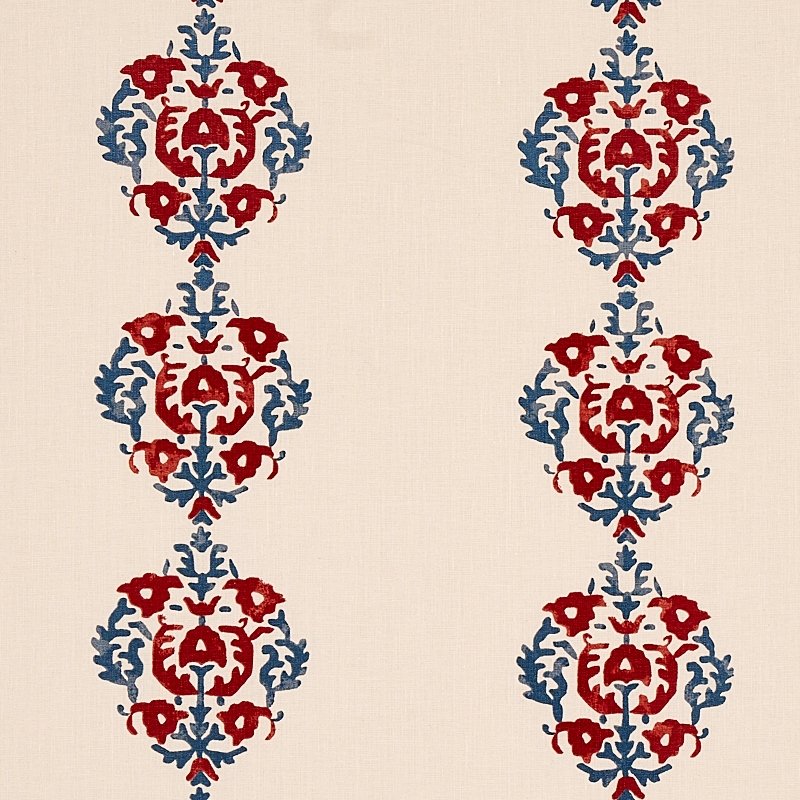Purchase sample of 80711 Constantine, Red and Blue by Schumacher Fabric