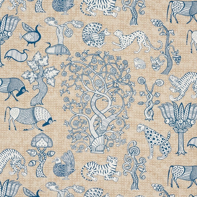 Purchase sample of 178320 Animalia, Blue & Natural by Schumacher Fabric