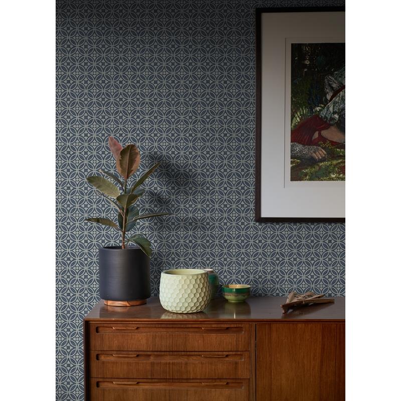 Select 2970-26137 Revival Larsson Indigo Ogee Wallpaper Indigo A-Street Prints Wallpaper